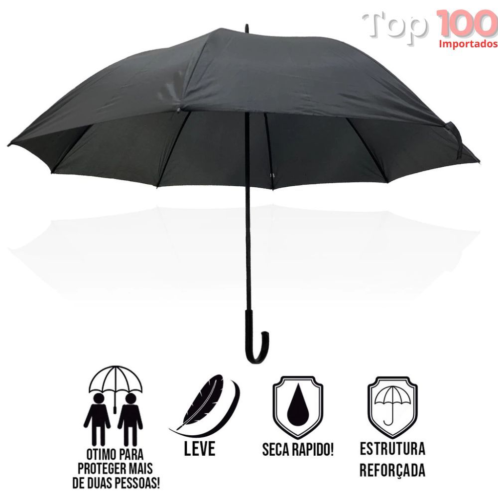 Guarda Chuva Preto Grande Reforçado Cabo Reto e Curvado
