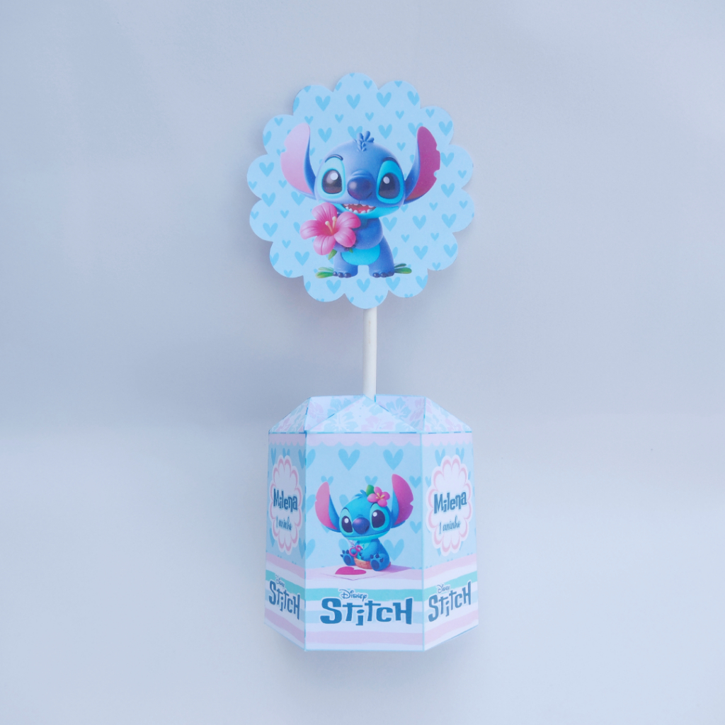 PEGUE e MONTE - Centro de Mesa Sextavado - Tema Stitch - Lembrancinha de Festa Infantil