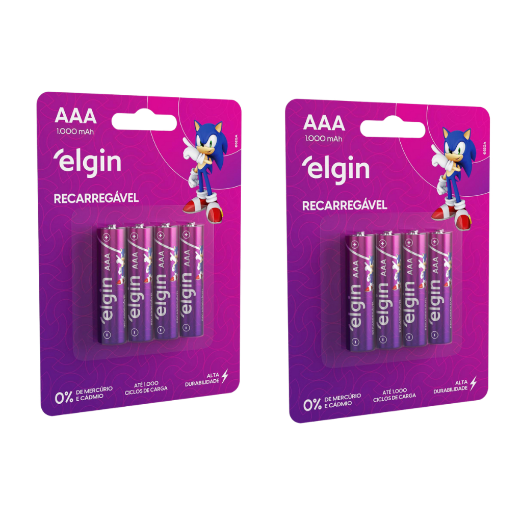 8 Pilhas Recarregáveis AAA Elgin 3A 1000mah Sonic