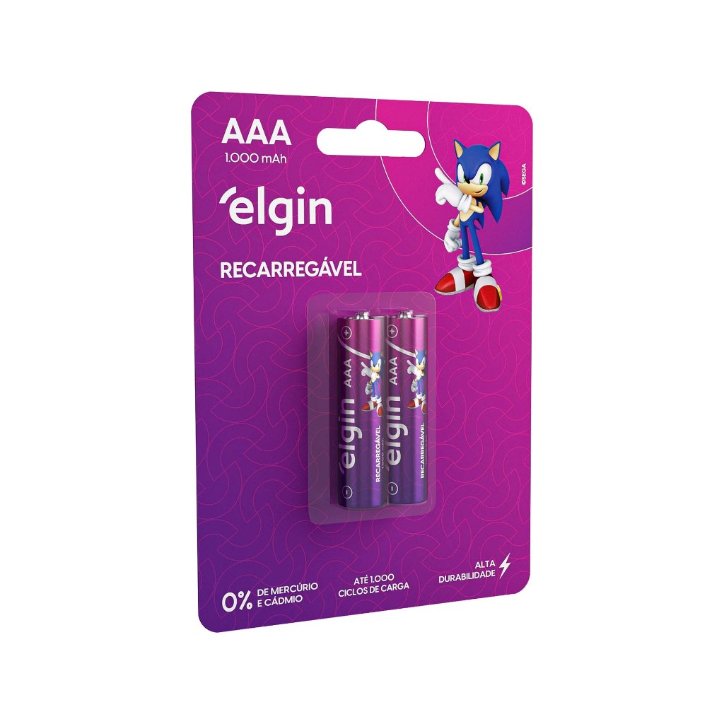 2 Pilhas Recarregáveis AAA Elgin 3A 1000mah Sonic