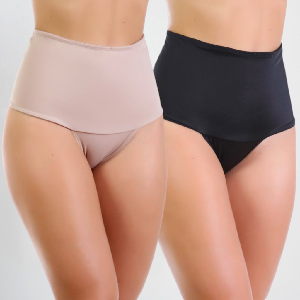Kit 2 Cinta Feminina Cintura Alta de Cetinete Modeladora Sustentação Conforto Seca Barriga Lingerie