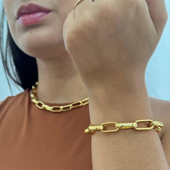 Colar ou pulseira semijoia com verniz italiano de elos