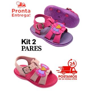 KIT 2 Pares Sandalia Baby Laço Menina Confortavel Chinelo Feminino