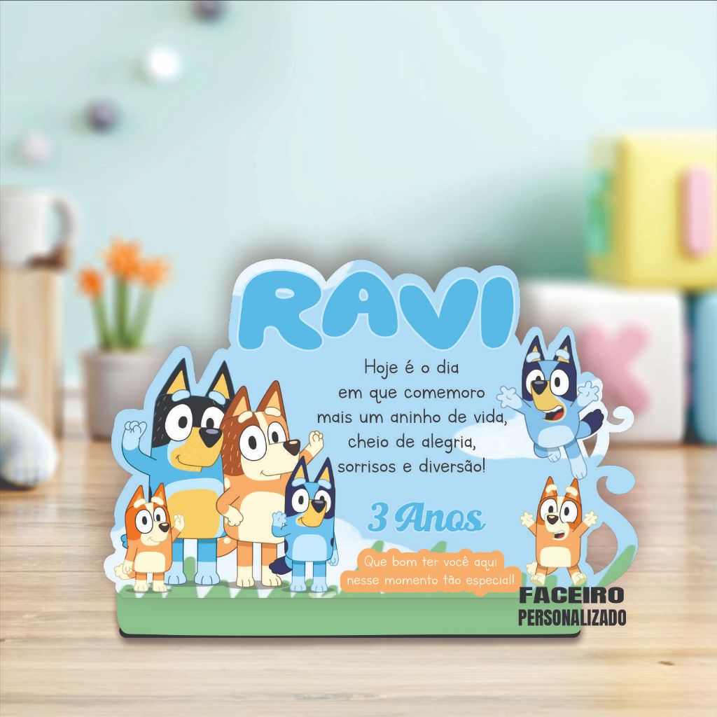 Bluey em MDF - Centro de mesa Bluey  rosa em MDF - Lembrancinha Bluey Personalizada festa - cod01