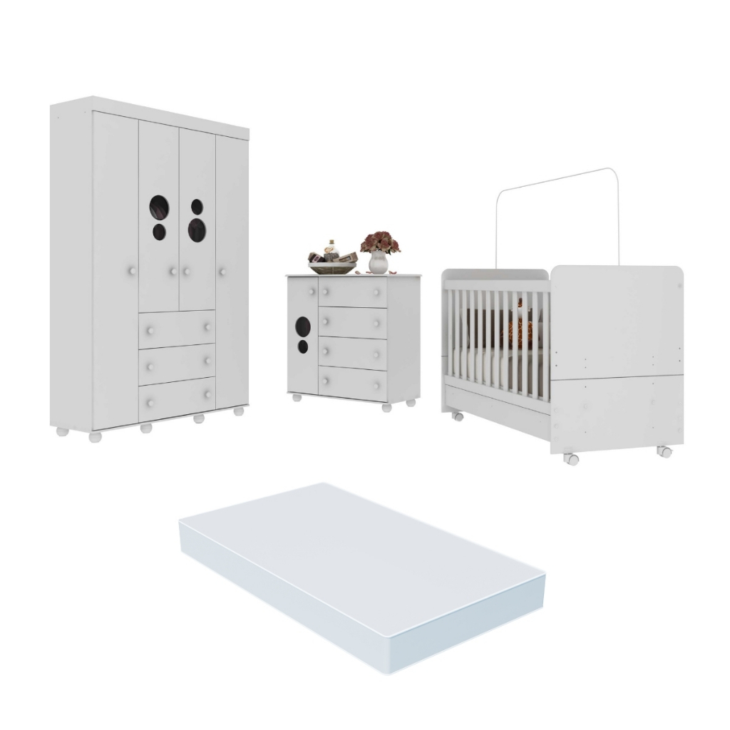 Quarto Completo Infantil com Colchão Incluso Multimóveis Pimpolho FG3571 Branco em Oferta na Shopee
