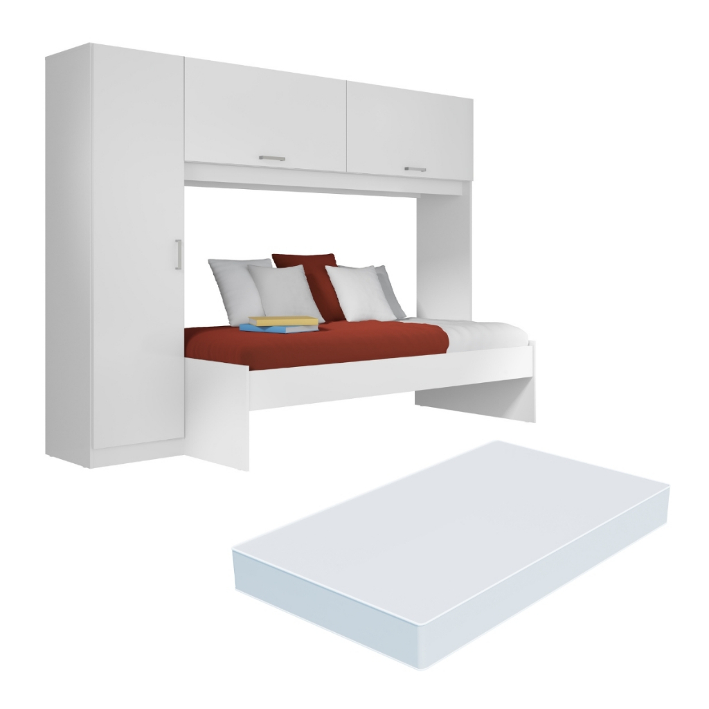 Cama Solteiro com Colchão Incluso e Guarda Roupa/Roupeiro Multimóveis Branca em Oferta na Shopee
