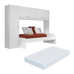 Cama Solteiro com Colchão Incluso e Guarda Roupa/Roupeiro Multimóveis Branca