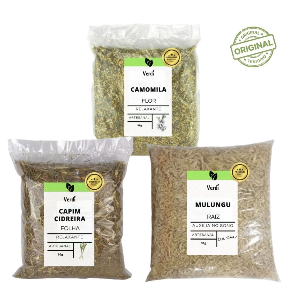 Kit durma bem Camomila, capim cidreira e mulungu ervas para chá