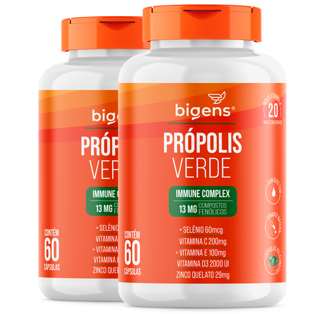 BIGENS KIT 2X PRÓPOLIS VERDE ALECRIM 60CPS, VIT C, D3, ZINCO BIOGENS em Oferta na Shopee