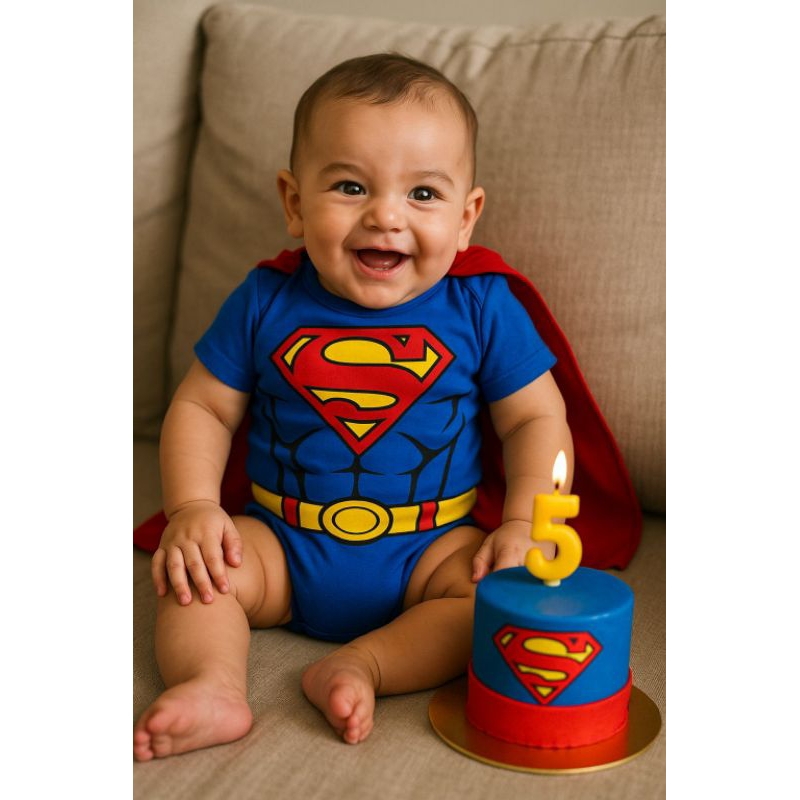 Body Bebê Super Man Mesversario Bori Super Homem com Capa