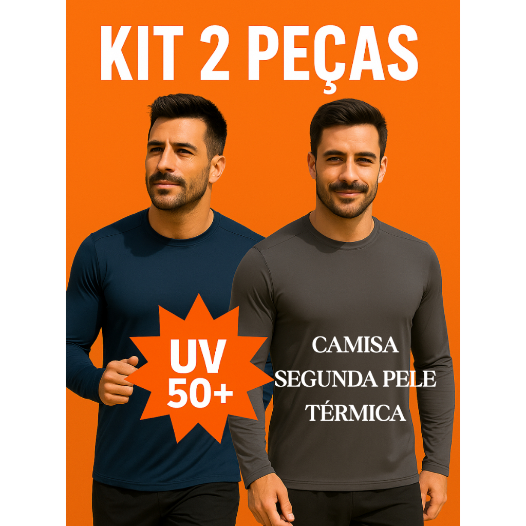 KIT 2 Blusas Térmica Manga Longa UV 50+ Masculina Corrida Academia Esporte Segunda Pele Mo...