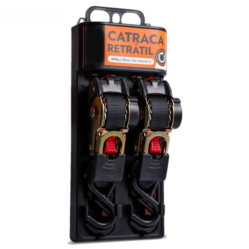 Kit Par De Cintas Catraca Automática Retrátil 2M 800kg Com Gancho S Emborrachado Resistente Mave