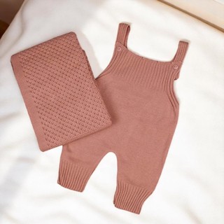KIT SAIDA MATERNIDADE 2 PÇS TRICOT JARDINEIRA MACACÃO E MANTA PARA BEBE RECEM NASCIDO MENINO E MENINA em Oferta na Shopee
