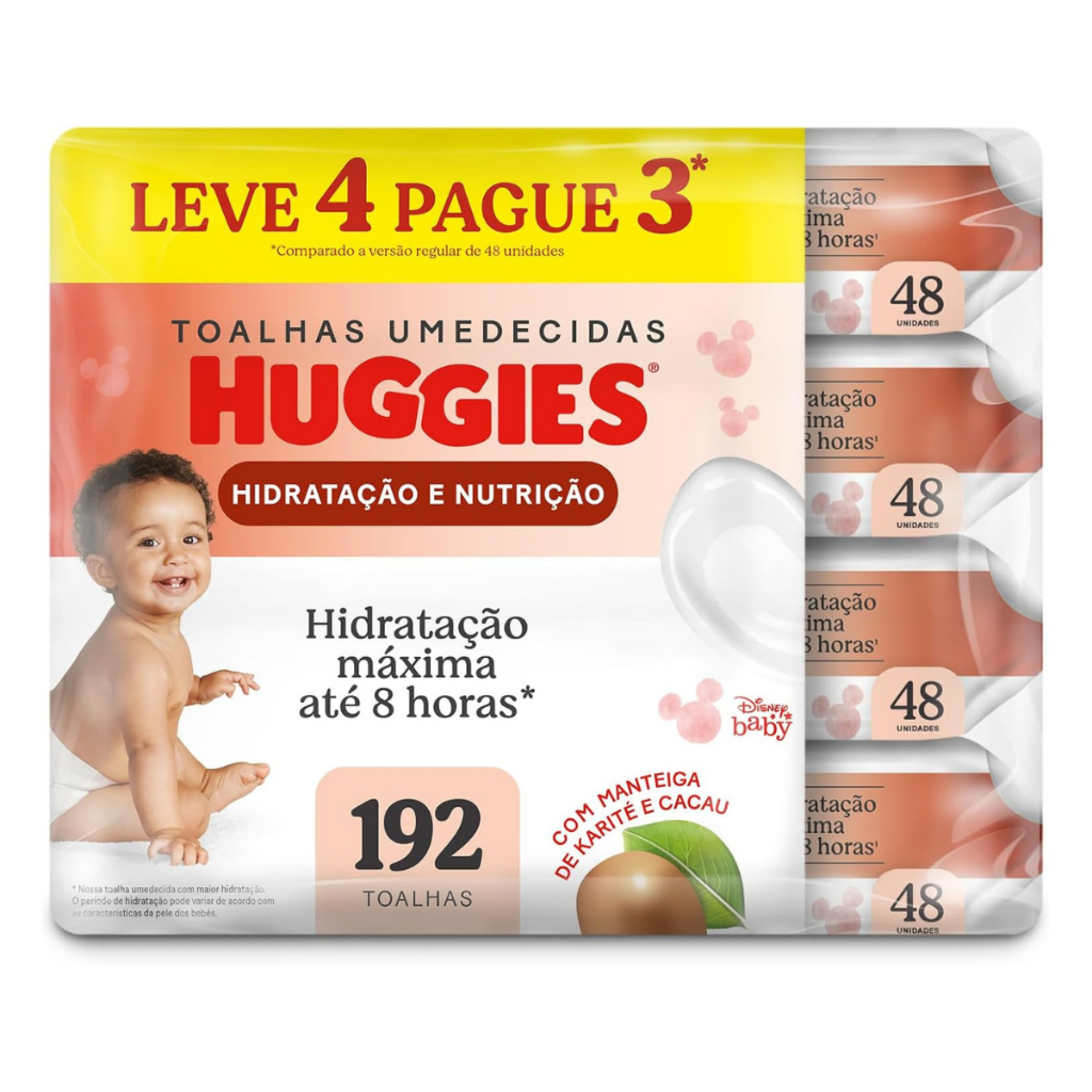 Lenço Umedecido Infantil Huggies Hidratação E Nutrição Leve 4 Pague 3 Pacotes Com 48 Unidades em Oferta na Shopee