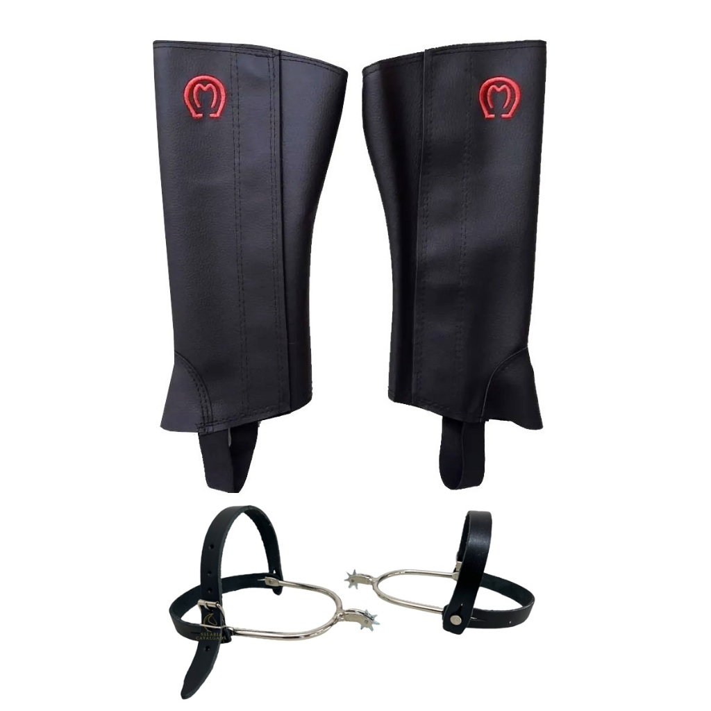 Kit Espora Roseta 7 Bicos Xerife Com Perneira Mangalarga Para Cavalgadas Montarias