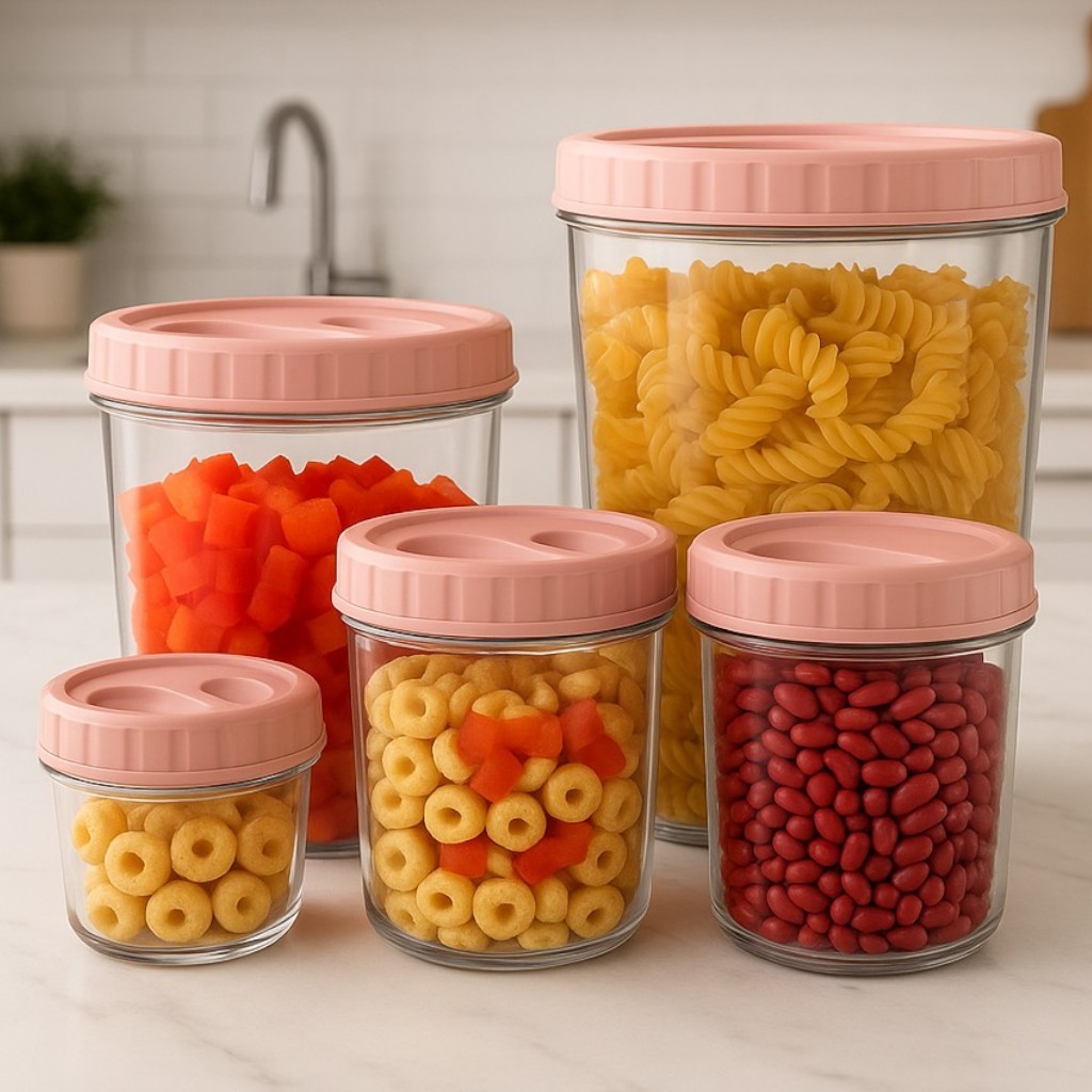 Conjunto 5 Potes de Plástico para Mantimentos Transparente Multiuso para Cozinha Resistente