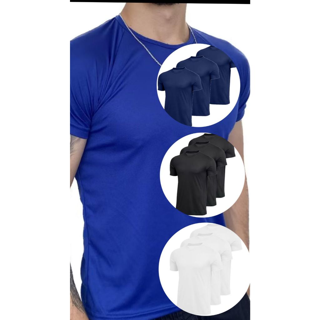 Combo 3 camisetas Dri Fit masculina tecido tecnológico respirável para atividade fisica em academia e corridas