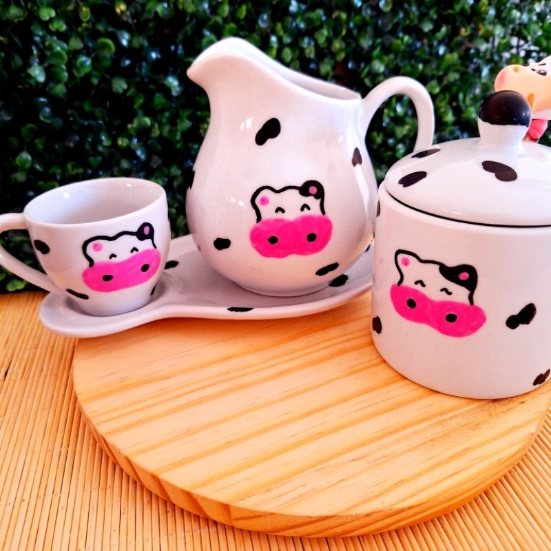 xicara porcelana vaquinha bowl tigela leiteira milk açucareiro cerâmica