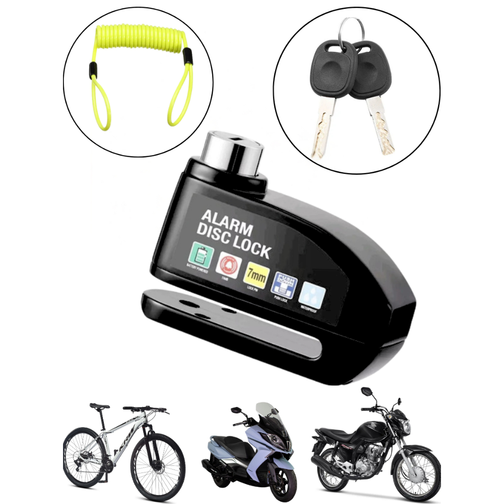 TRAVA DISCO COM ALARME GP TECH ANTI FURTO SIRENE A PROVA D'AGUA