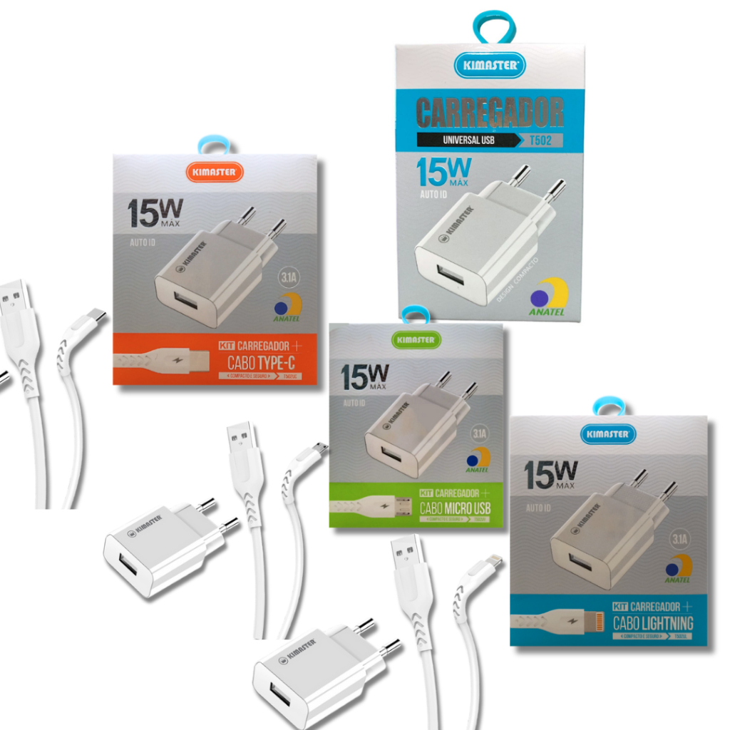 Kit Carregador Turbo Kimaster 15W 3.1A | Original Anatel | USB Universal