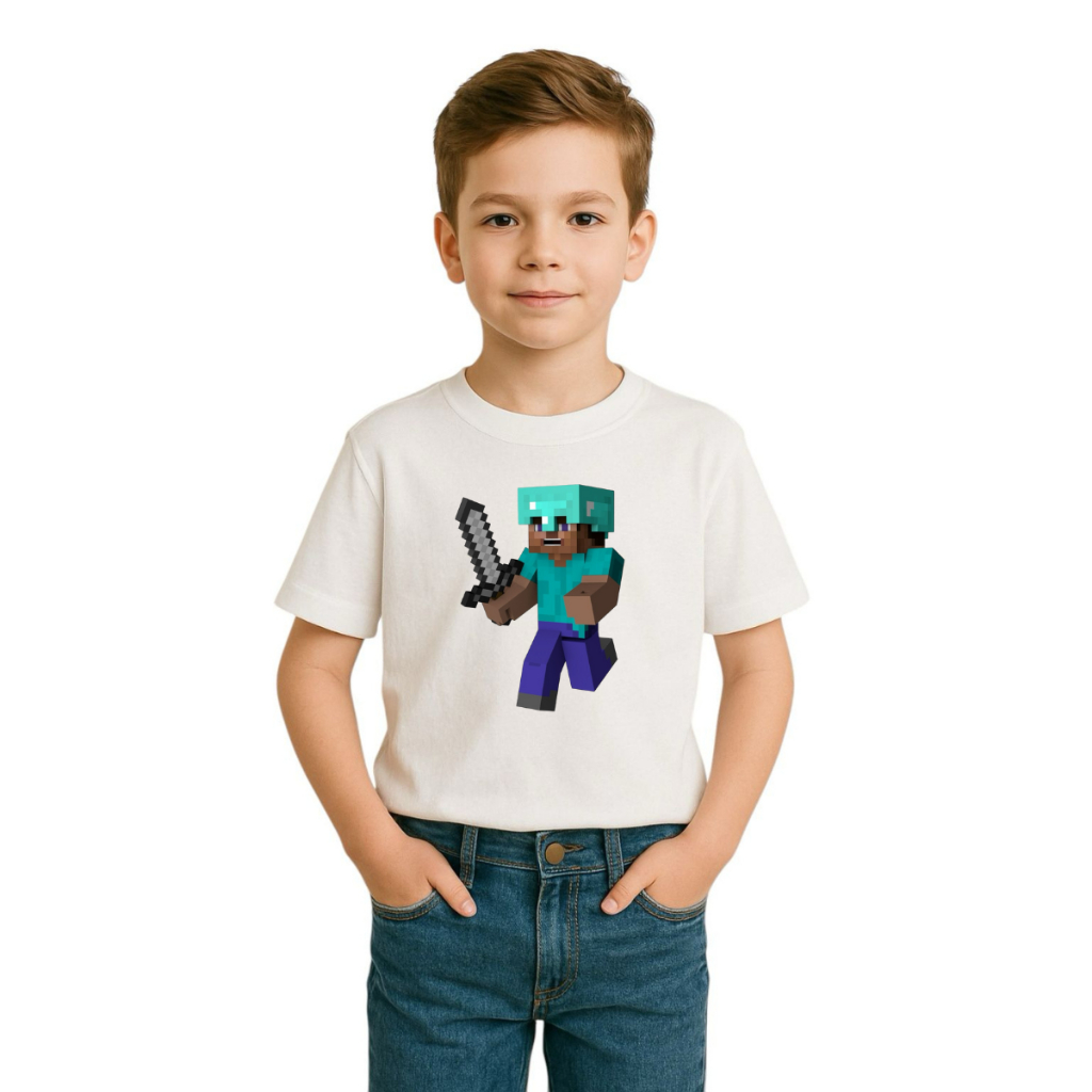 Camiseta Infantil Masculina Estampada Minecraft Lançamento
