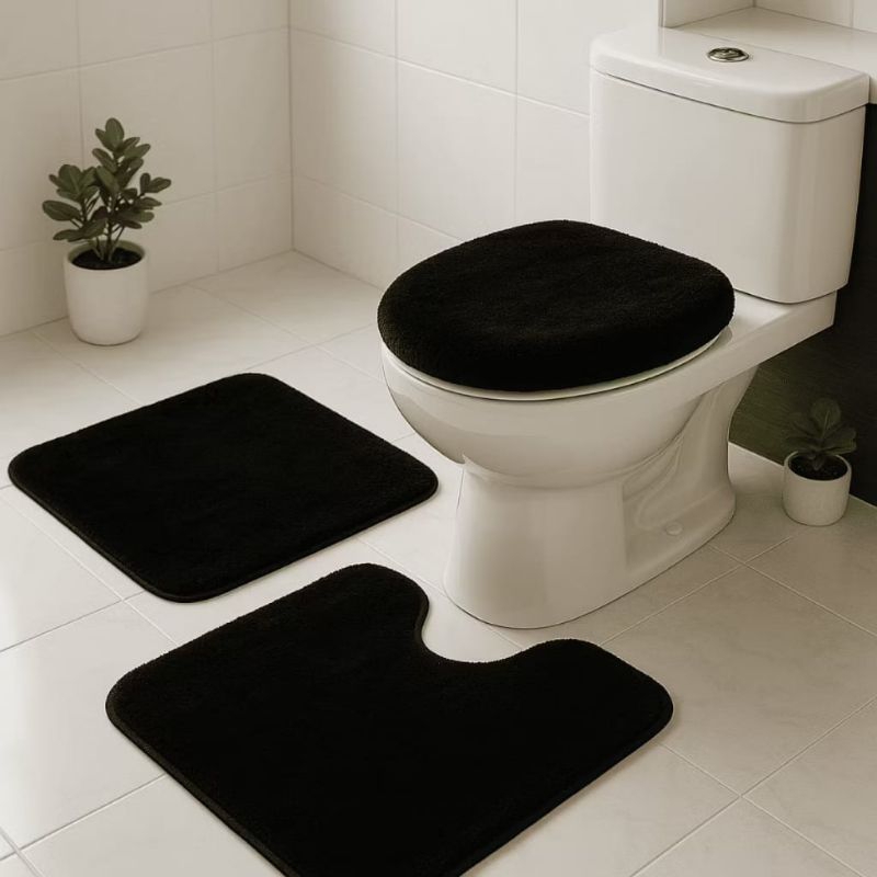 Kit Conjuntos Tapete Jogo de Banheiro Antiderrapante 3 Peças Luxo Felpa Aveludada Com Solado Promo
