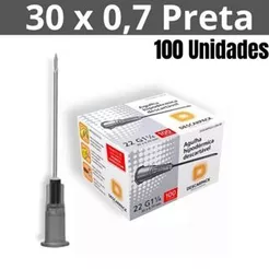 Agulha Hipodérmica 100un Descartável Preta 30 x 0,7 mm labor import Descarpack Medix