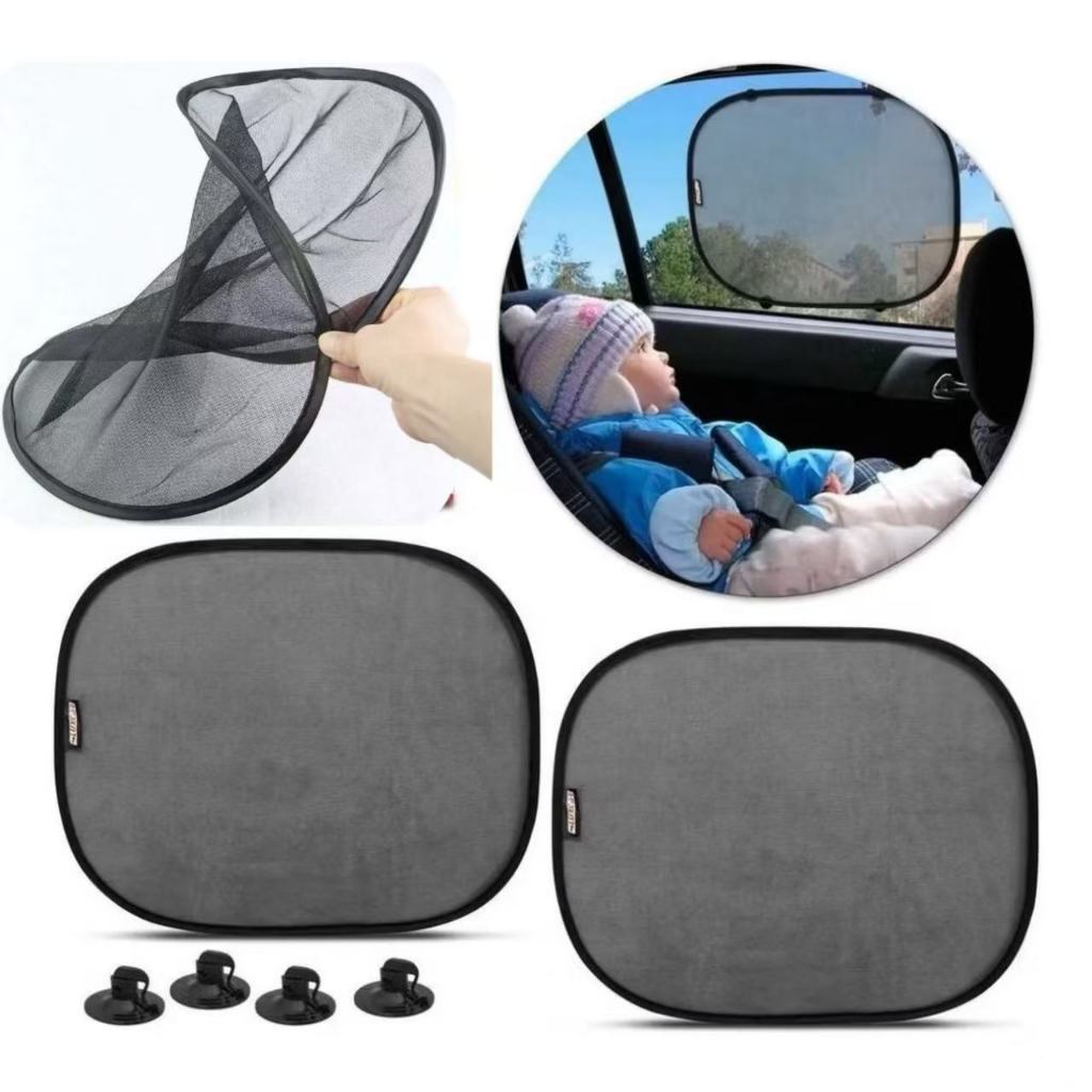 Kit Com 2 Protetor Solar de Tela Dobrável Para Vidro Lateral de carro com Ventosa 44x37 Anti-Uv