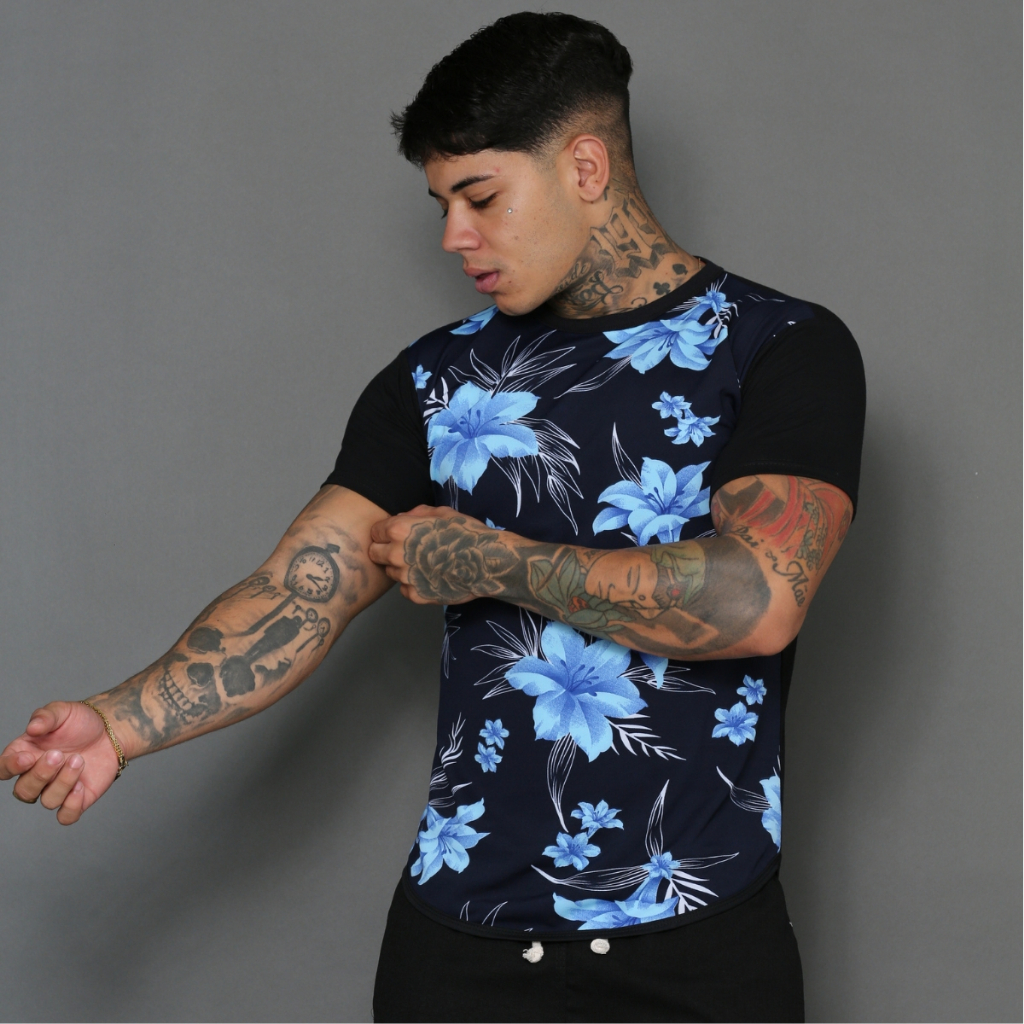 Kit 4 Camiseta Masculina Floral Long Line Revenda Atacado