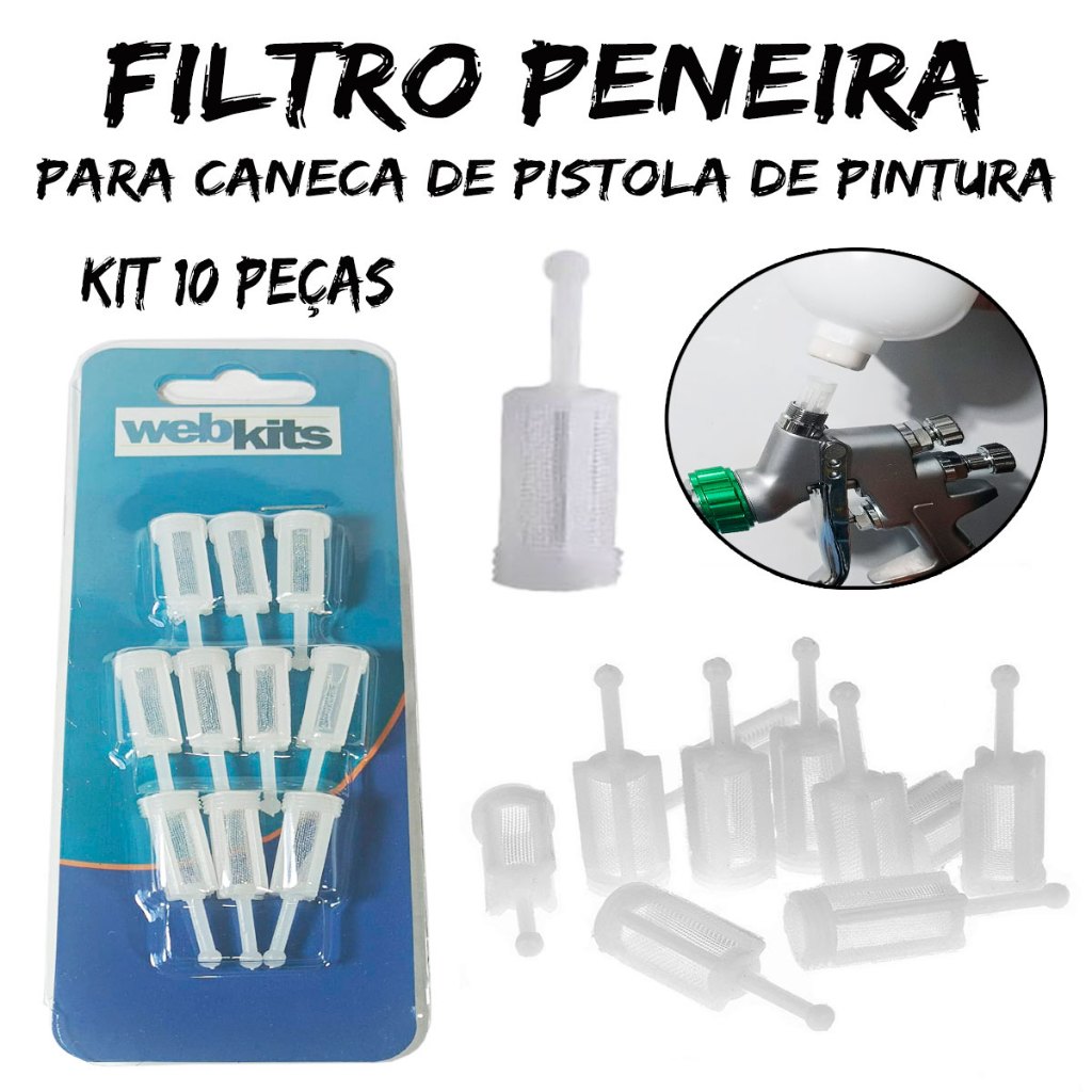 Peneira Filtro para Caneca de Pistola de Pintura Kit 10 Peças