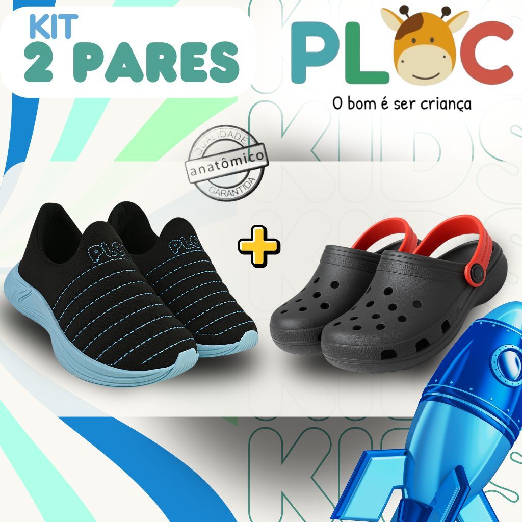 Kit 2 Pares: Tênis Calce Fácil Colors Ploc + Bab Preto/Vermelho em Oferta na Shopee