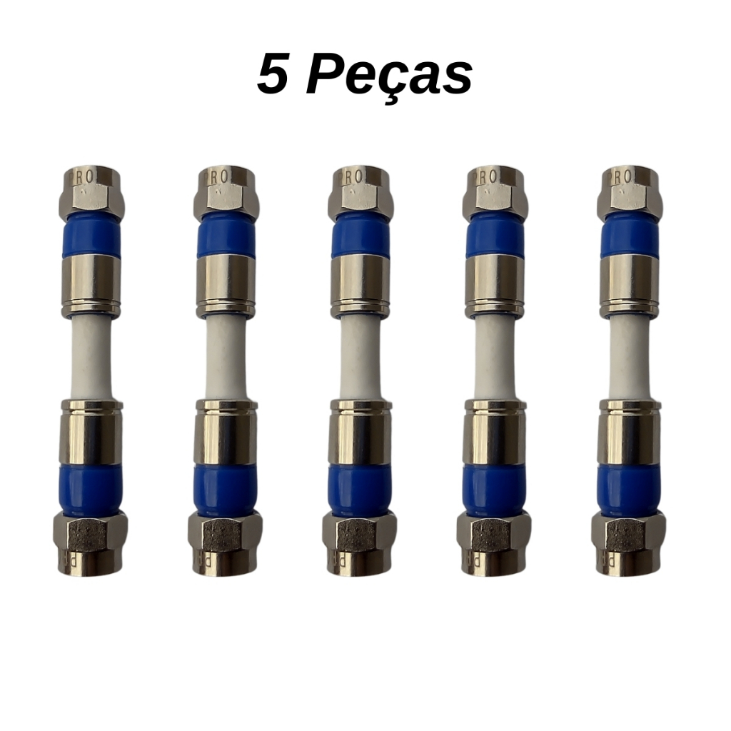 Kit 5 Peças Emenda Conector Compressão F Macho Macho Coaxial TV Rg6 Rg59 Rerforçado