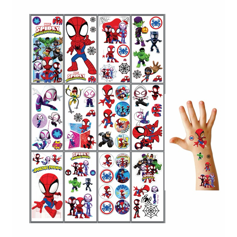 Spidey Amigos Espetaculares Tatuagem Temporária- 12 Cartelas Com 65 Tattoos Infantis- Homem Aranha Mini em Oferta na Shopee