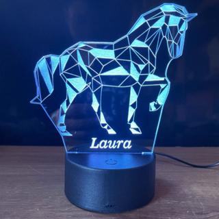 Luminária Led 3D 7 cores cavalo 2, Animais, opções: Nome gravado, Controle remoto em Oferta na Shopee