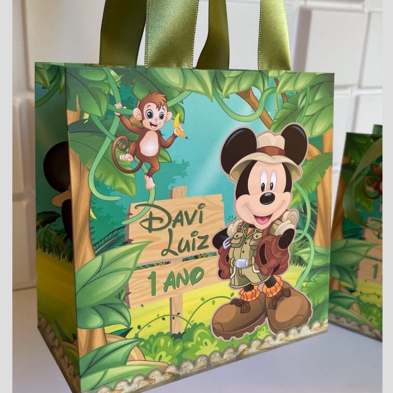 Sacolinha Personalizada Safari do Mickey - Sacolinha surpresa - Personalizados - Festa - Aniversário - Lembrancinhas