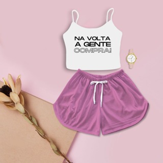 Kit Feminino Cropped Na Volta A Gente Compra Shorts Cor Sortida Aleatória em Oferta na Shopee