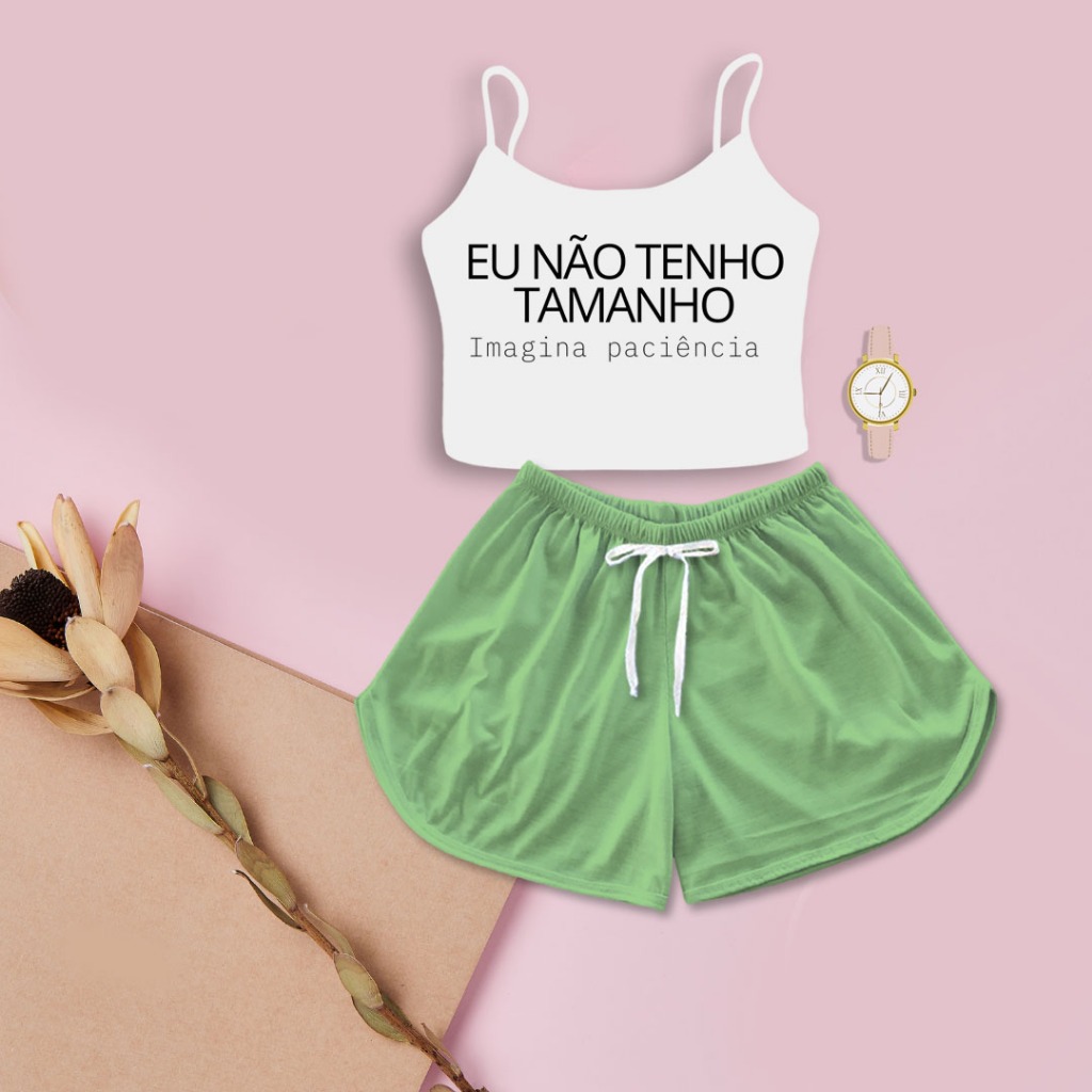 Kit Feminino Cropped Eu Não Tenho Tamanho Shorts Cor Sortida Aleatória