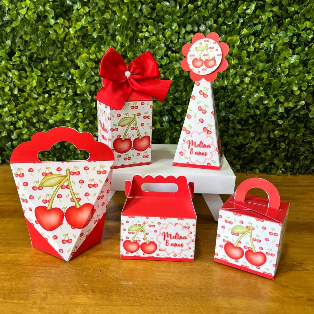 KIT FESTA PERSONALIZADA CEREJINHA - PEGUE E MONTE - Lembrancinha - Caixinhas Personalizada - Aniversário