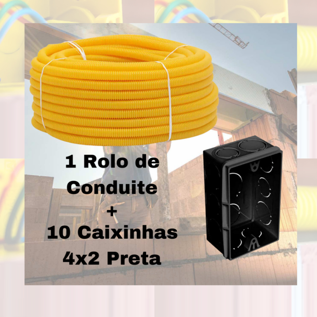 Conduite corrugado eletroduto reforçado kit + 10 Caixinhas 4x2 Preta