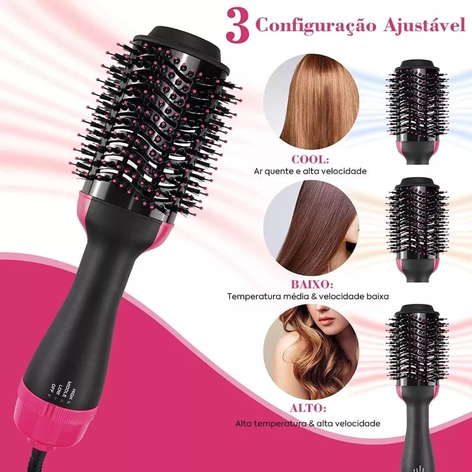 Escova Secadora Alisador Elétrica Quente Cabelo Com 3 Em1 Hair Styler JORGE APENAS 110V