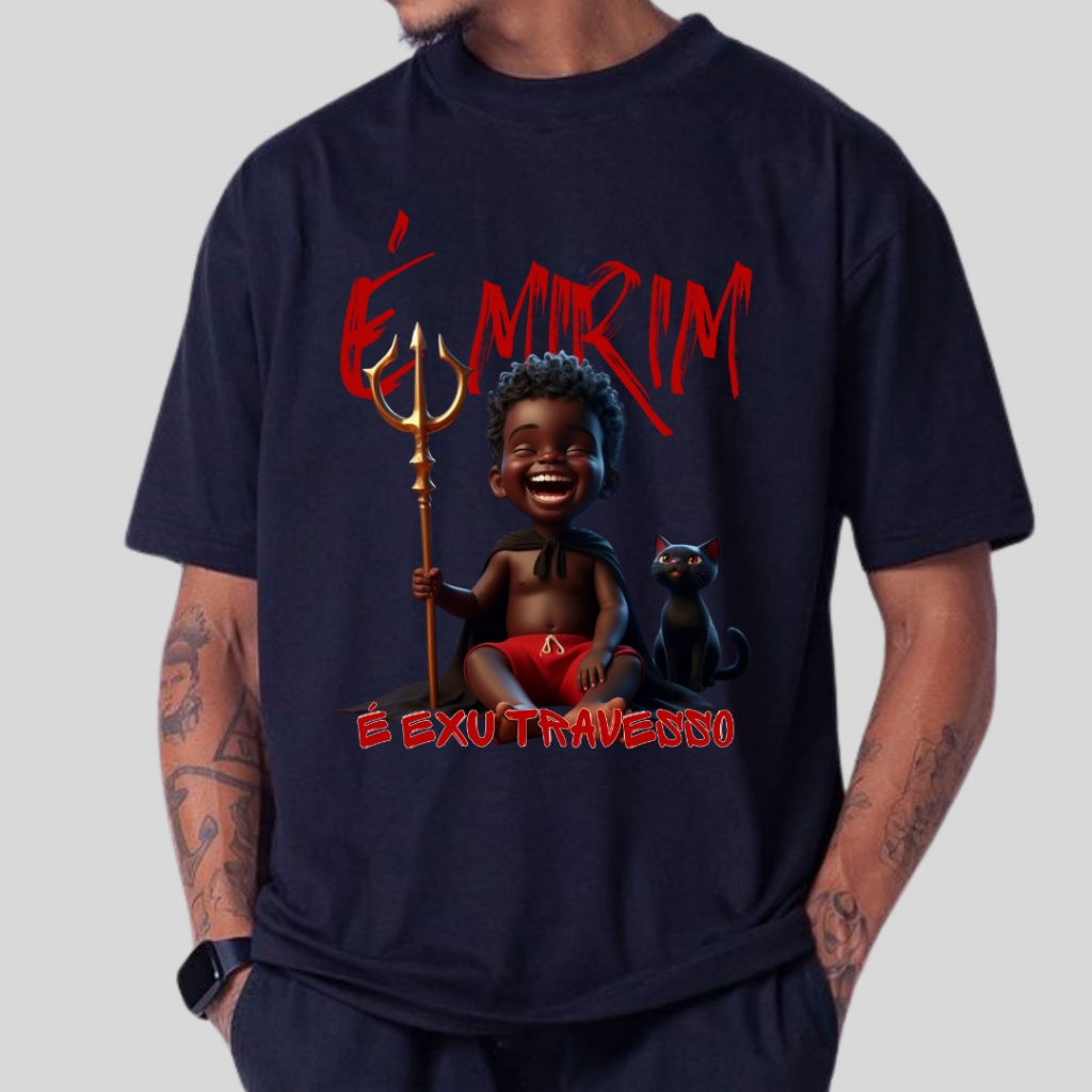 Camiseta unissex Exu Mirim Preta Umbanda Candomblé Macumba Pombagira Terreiro Plus size