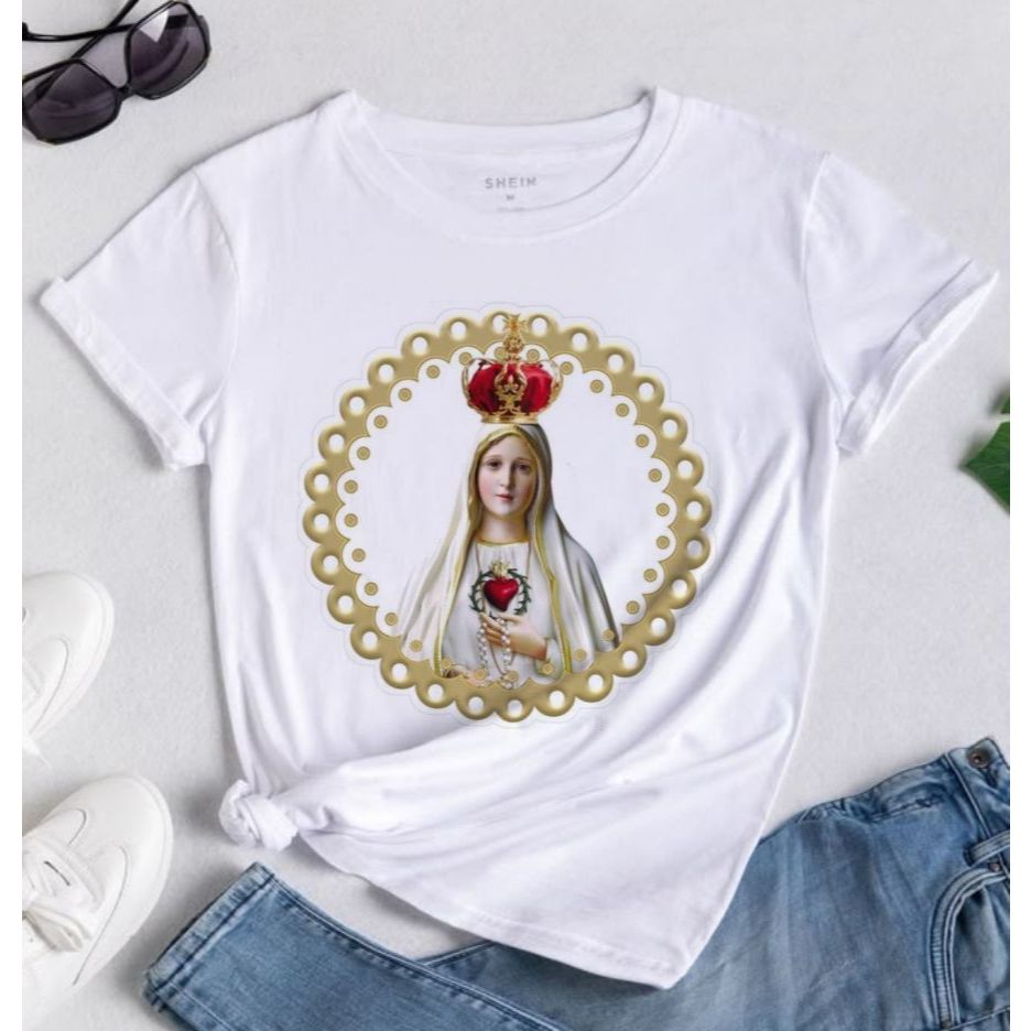 Camiseta Blusa feminina Cristã  Gospel Catolica Evangelico Biblico Nossa Senhor De Fatima, Nossa Senhora da Aparecida