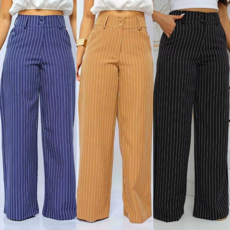 calça social loja do Brás calça alfaiataria risca de giz listrado