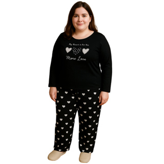 Pijama Longo Feminino Plus Size Malha Adulto Manga Comprida Inverno em Oferta na Shopee