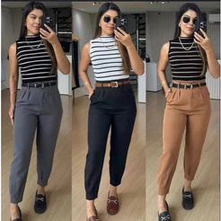 Calças femininas com zíper personalizadas/Cenoura Jogger