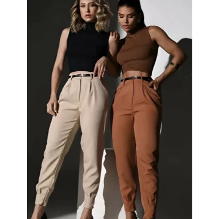 Calças femininas com zíper personalizadas/Cenoura Jogger — imagem 2 de 2