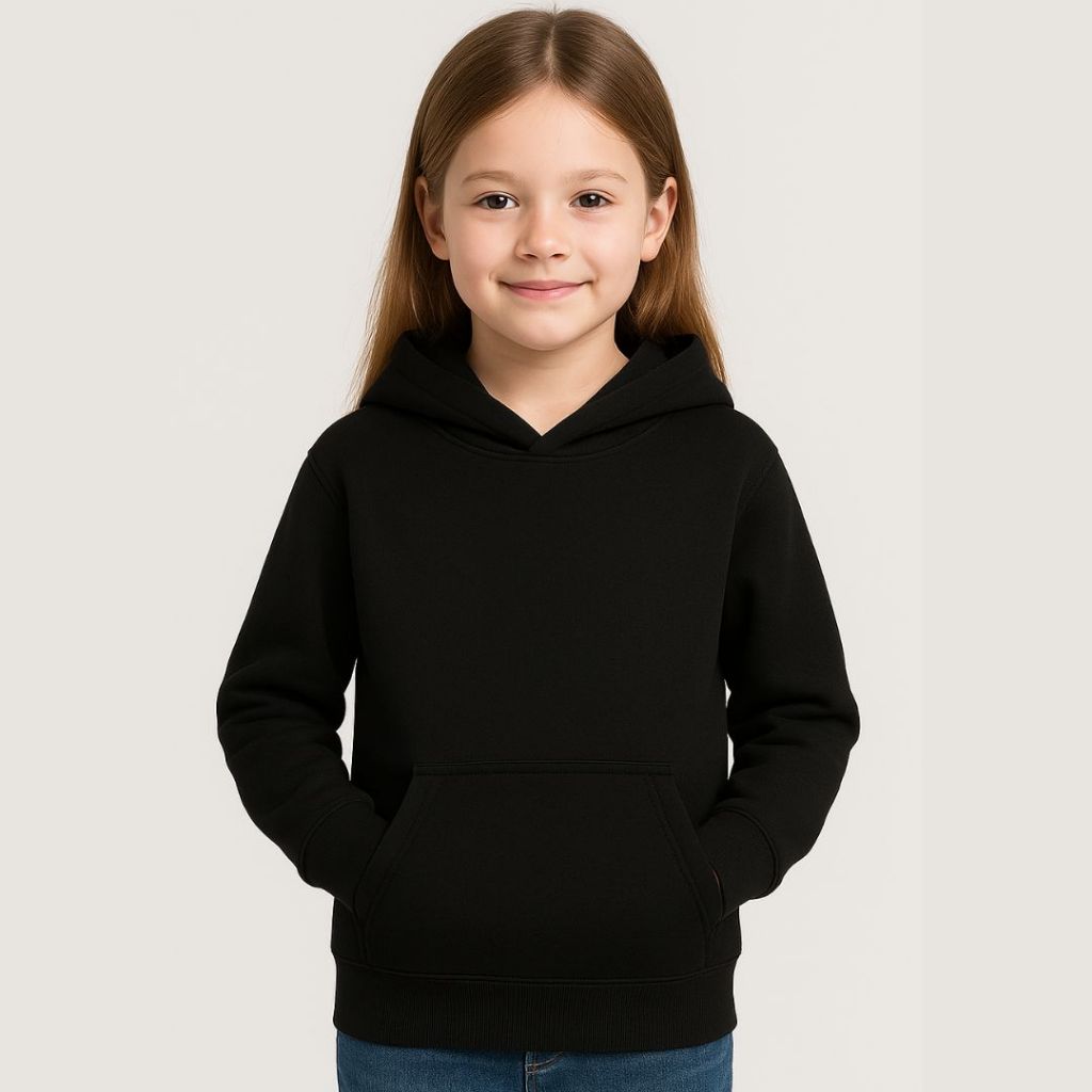 Blusa de Moletom Infantil Menina Casaco Liso Unissex Juvenil Jaqueta Com Capuz Bolso Canguru