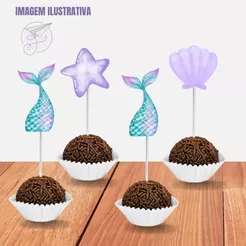 Topper de Doces Sereia | Topper para Brigadeiro e Beijinho Sereia Cute