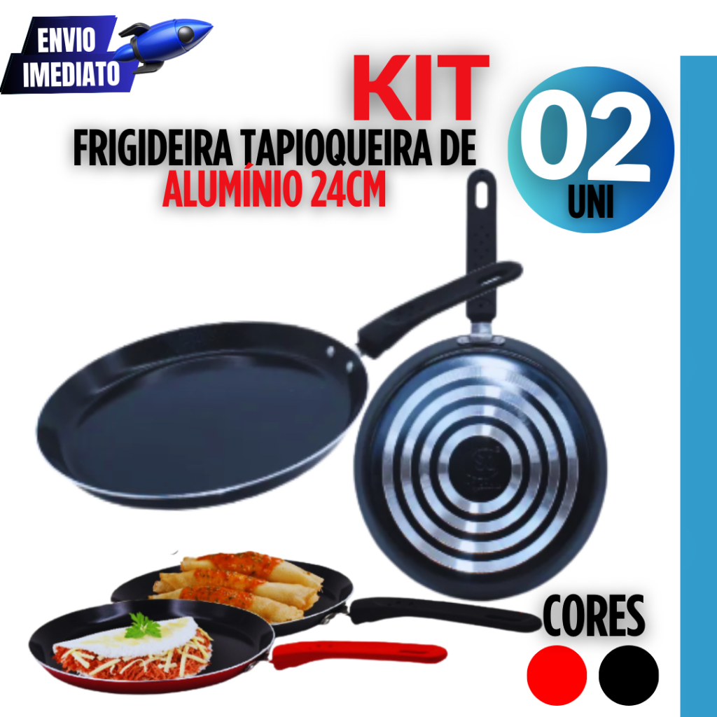 Kit 02 Frigideira Tapioqueira Antiaderente  para Tapiocas Panquecas Omeletes Alumínio 24 cm Variáveis Utilidades