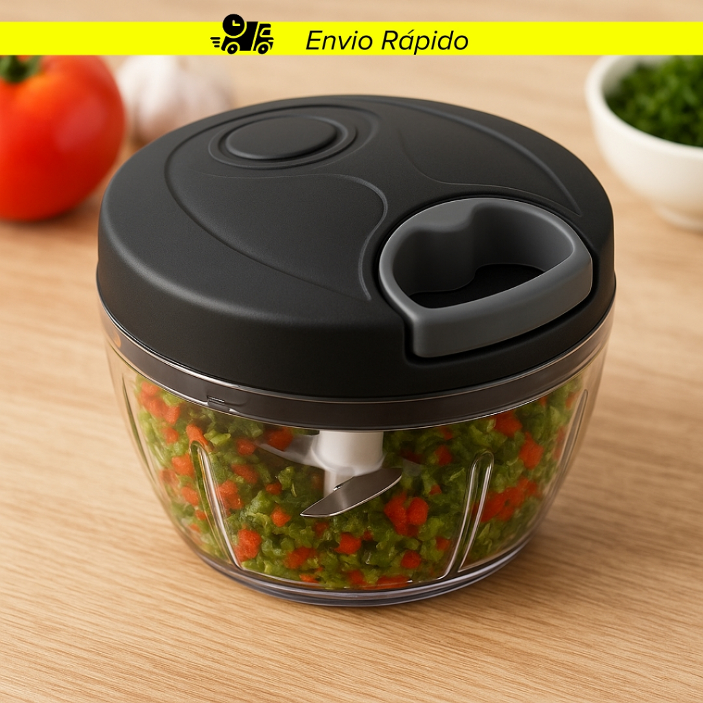 Processador Triturador Manual com Cordinha 3 Lâminas Inox Mini Picador Portátil Rápido e Prático